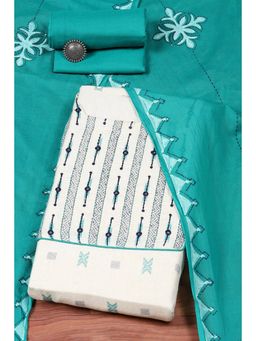 Biba - Off White Teal Cotton Embroidery Unstitched Suit (Set of 3)