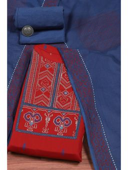 Biba - Red Navy Blue Cotton Embroidery Unstitched Suit (Set of 3)