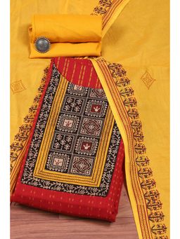 Biba - Red Mustard Cotton Printed Unstitched Suit (Set of 3)
