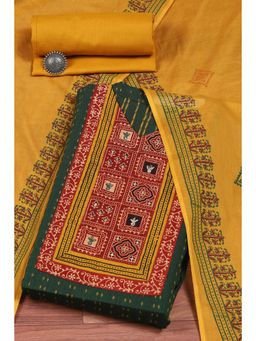 Biba - Green Mustard Cotton Printed Unstitched Suit (Set of 3)