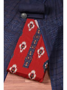 Biba - Red Navy Blue Cotton Printed Unstitched Suit (Set of 3)