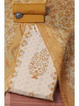 Biba - Light Brown Chanderi Blend Embroidery Unstitched Suit (Set of 3)