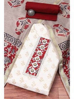 Biba - Light Brown Chanderi Blend Printed Unstitched Suit (Set of 3)