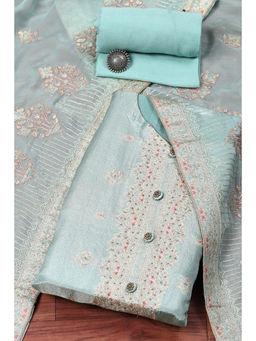 Biba - Turquoise Banarasi Silk Embellished Unstitched Suit (Set of 3)