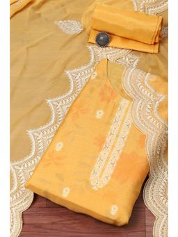 Biba - Mustard Linen Blend Embellished Unstitched Suit (Set of 3)