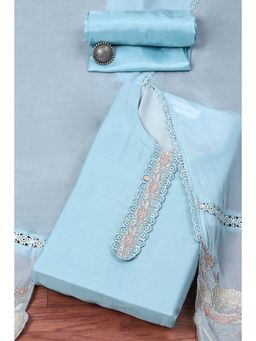Biba - Blue Organza Embroidery Unstitched Suit (Set of 3)
