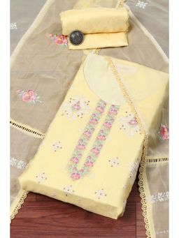 Biba - Yellow Organza Embroidery Unstitched Suit (Set of 3)