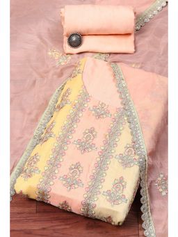 Biba - Peach Organza Embroidery Unstitched Suit (Set of 3)
