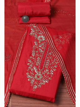 Biba - Red Chanderi Embellished Unstitched Suit (Set of 3)