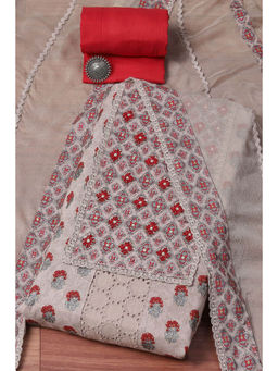 Biba - Beige Red Cotton Embroidery Unstitched Suit (Set of 3)