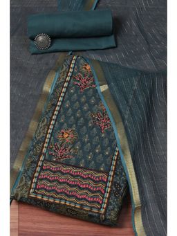 Biba - Teal Cotton Embroidery Unstitched Suit (Set of 3)