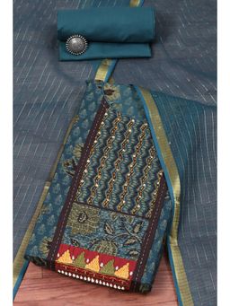 Biba - Teal Cotton Embroidery Unstitched Suit (Set of 3)