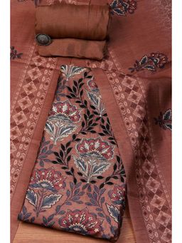 Biba - Brown Linen Blend Embroidery Unstitched Suit (Set of 3)