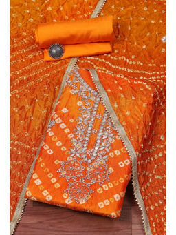 Biba - Mustard Viscose Silk Embellished Unstitched Suit (Set of 3)