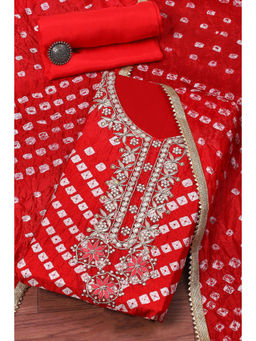 Biba - Red Viscose Silk Embellished Unstitched Suit (Set of 3)