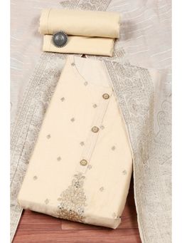 Biba - Beige Chanderi Embroidery Unstitched Suit (Set of 3)