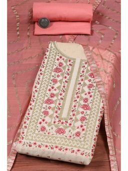Biba - Beige Chanderi Embroidery Unstitched Suit (Set of 3)