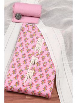 Biba - Pink Cotton Printed Unstitched Suit (Set of 3)