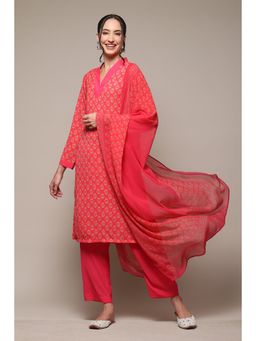 Biba - Fuchsia Polyester Printed Calf Kurta (Set of 3)