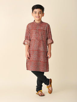Fabindia - Red Cotton Hand Block Printed Long Kurta