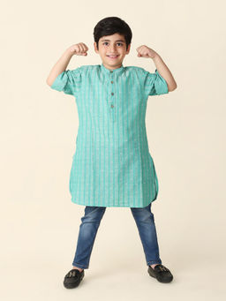 Fabindia - Blue Cotton Dobby Long Kurta