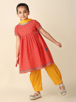 Fabindia - Red Cotton Hand Block Printed Salwar (Set of 3)