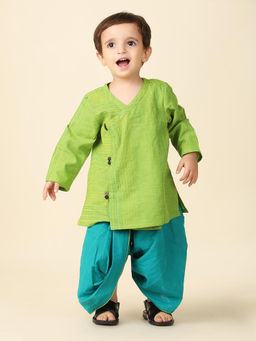 Fabindia - Green Cotton Dobby Dhoti (Set of 2)