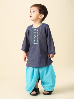 Fabindia - Navy Cotton Blend Embroidered Dhoti (Set of 2)