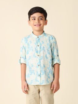 Fabindia - Light Blue Cotton Printed Short Kurta