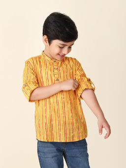 Fabindia - Yellow Cotton Printed Short Kurta