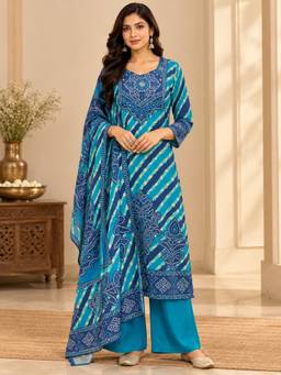 Jaipur Kurti - Turquoise Printed Kurta and Palazzo with Dupatta