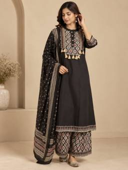 Jaipur Kurti - Black Printed Kurta and Palazzo with Dupatta