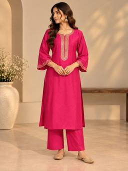 Jaipur Kurti - Red Embroidered Kurta and Pant