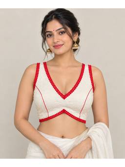 AAKAR - Off-White Sleeveless Designer Saree Blouse