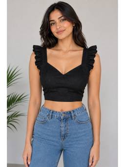 AAKAR - Black Ruffled Strap Blouse