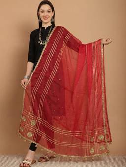 Clora Creation - Red Embellished Organza Dupatta