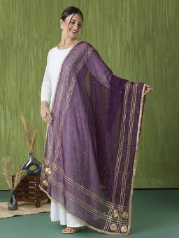 Clora Creation - Purple Embellished Organza Dupatta