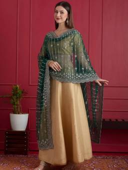 Clora Creation - Bottle Green Sequin Embroidered Designer Dupatta