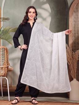 Clora Creation - White Embroidered Cotton Dupatta