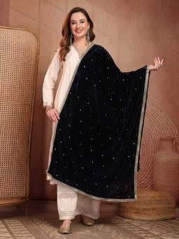 Clora Creation - Black Mirror Work Embellished Velvet Dupatta