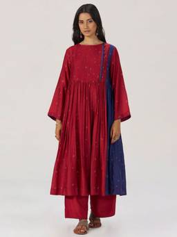 Ganga Fashions - Red Bemberg Printed Kurta and Palazzo