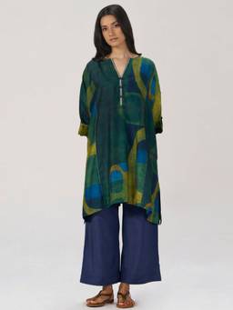 Ganga Fashions - Green Bemberg Printed Kurta and Palazzo with Slip