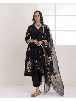 Baisacrafts - Black Printed Kurta and Pant with Dupatta