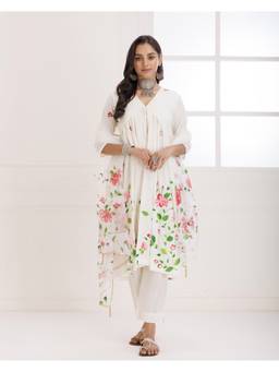 Baisacrafts - Ivory Printed Kurta and Pant with Dupatta