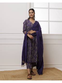 Baisacrafts - Purple Printed Kurta and Palazzo with Dupatta
