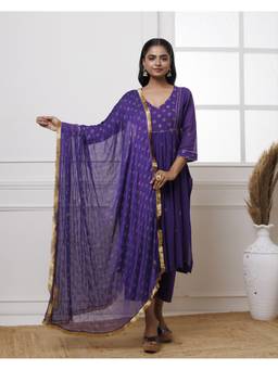 Baisacrafts - Purple Gota Work Kurta and Palazzo with Dupatta