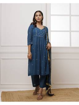 Baisacrafts - Teal Gota Work Kurta and Palazzo with Dupatta