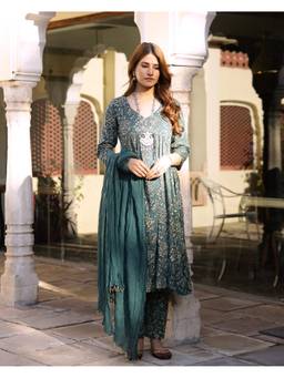 Baisacrafts - Green Printed Kurta and Pant with Dupatta