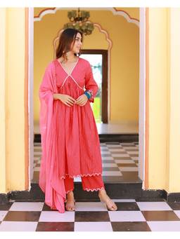 Baisacrafts - Coral Printed Kurta and Palazzo with Dupatta
