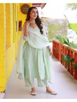 Baisacrafts - Green Gota Work Kurta and Palazzo with Dupatta